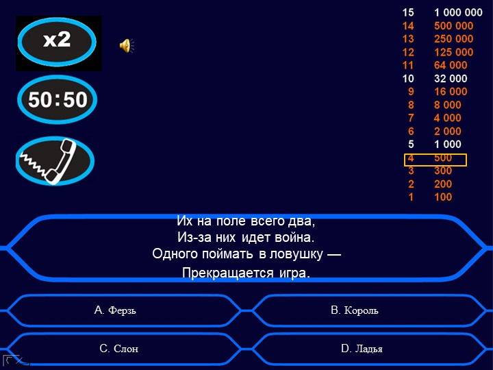 Игра "Кто хочет стать миллионером?" Тема: "Шахматные фигуры"