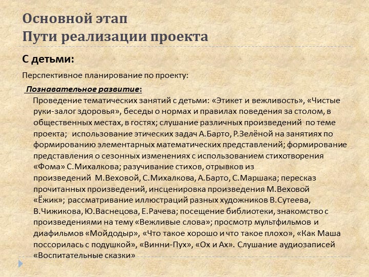 Презентация проектной деятельности по нравственно-этическому воспитанию "Школа изящных манер"