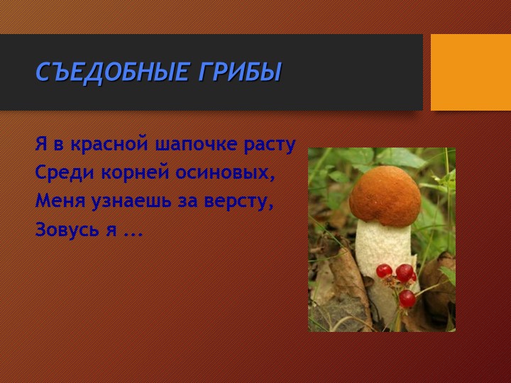 Презентация на тему:"Съедобные и несъедобные грибы"