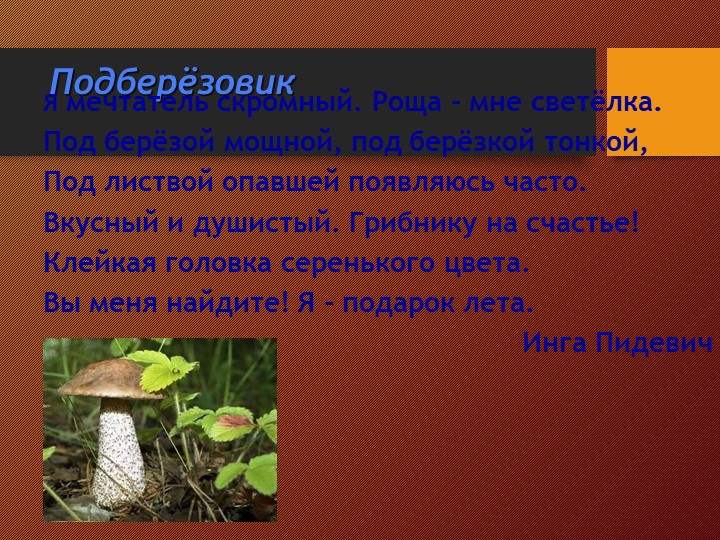 Презентация на тему:"Съедобные и несъедобные грибы"