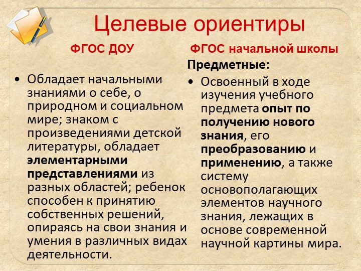 ФГОС дошкольного образования и начального общего образования