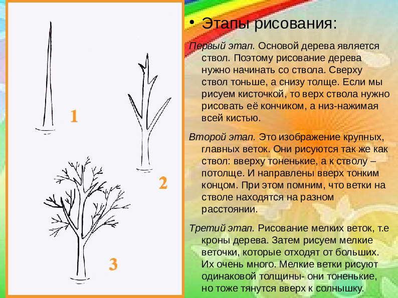 Презентация по рисованию для дошкольников "Рисование лиственных деревьев"