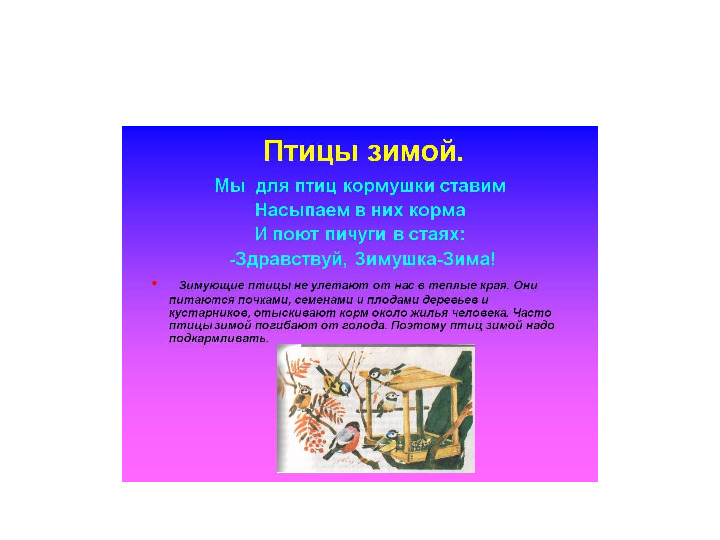 Презентация на тему Зимующие птицы для дошкольников