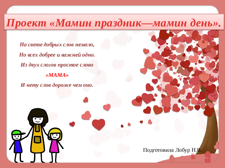 Проект на тему :"Мамин праздник—мамин день"