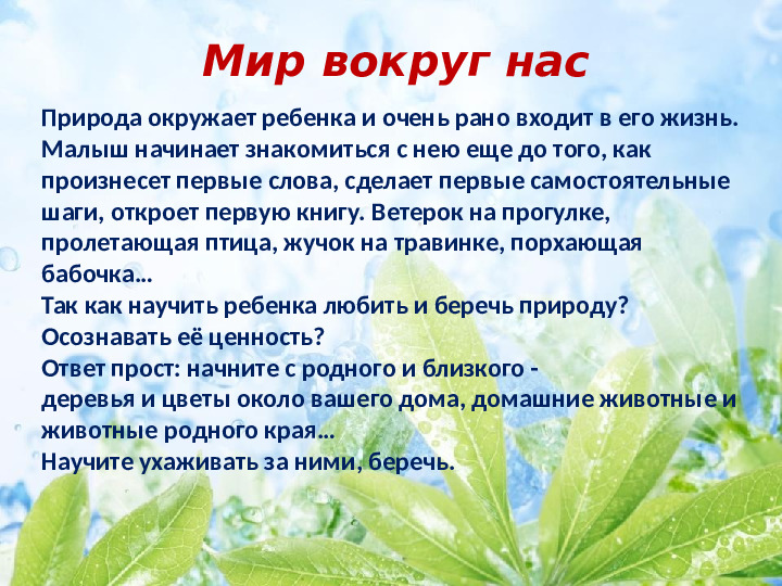 Презентация по экологическому воспитанию детей младшего дошкольного возраста