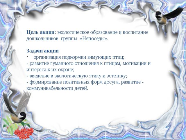 Покормите птиц зимой. Презентация детей подготовительной группы