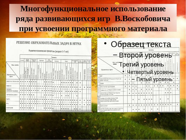 Создание условии для реализации игровой технологии В. Воскобовича