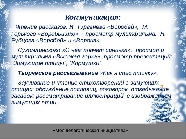 Зимующие птицы для детей средней группы