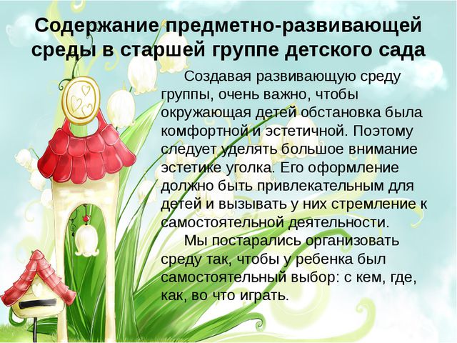 Организация предметно-развивающей среды в старшей группе