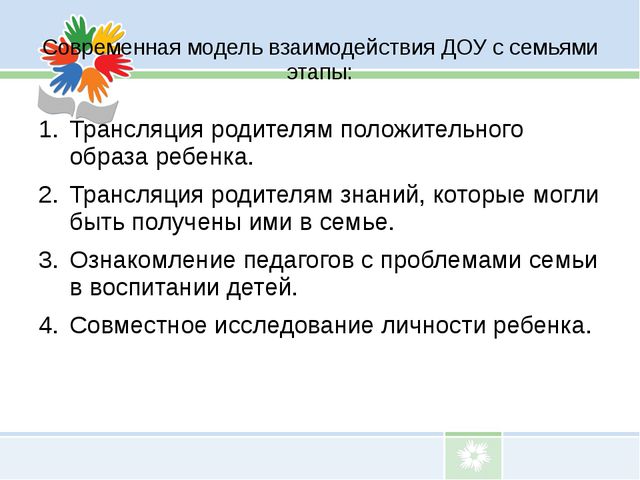 Взаимодействие детского сада с родителями воспитанников