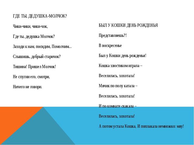 Использование малых фольклорных форм (потешек) в режимных моментах малышей