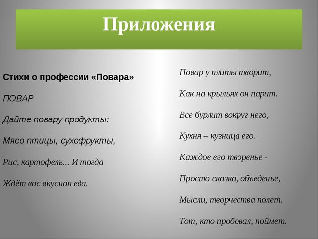 Презентация. Профессия повар (вторая младшая)