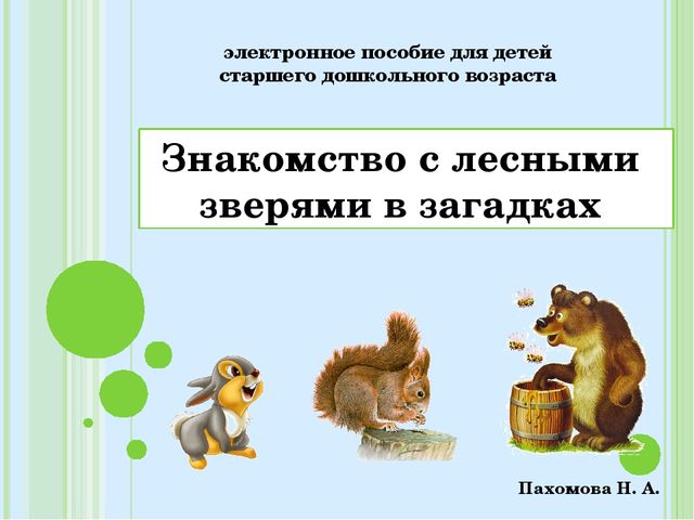 Знакомство с лесными зверями в загадках. Электронное пособие для детей дошкольного возраста