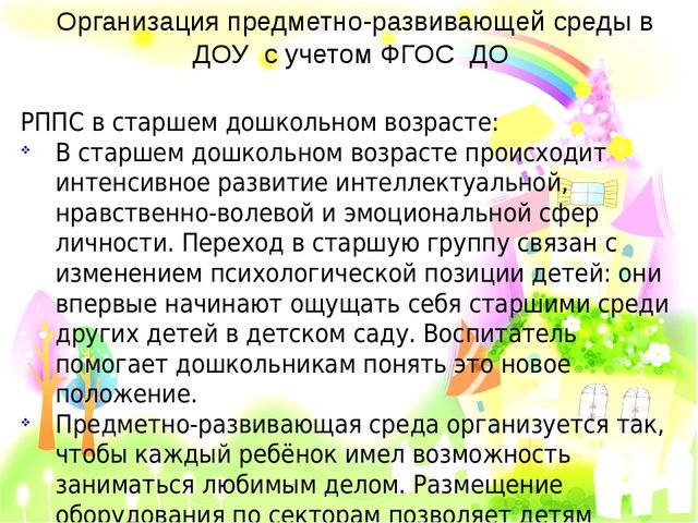 Организация предметно-пространственной развивающей среды с учетом ФГОС ДО