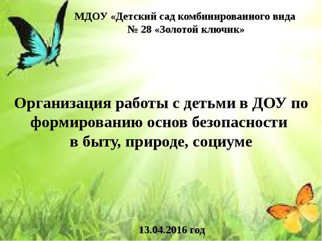 Презентация на тему «Организация работы с детьми в ДОУ по формированию основ безопасности в быту, природе, социуме»