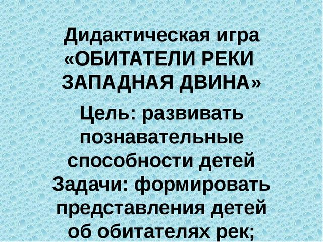 Дидактическая игра «ОБИТАТЕЛИ РЕКИ ЗАПАДНАЯ ДВИНА»