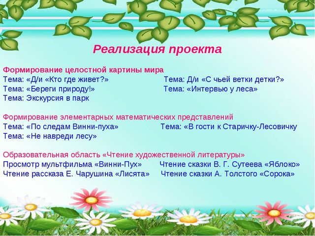 Презентация образовательного проекта "Прогулка в лес" (в помощь для молодых специалистов ДОУ)