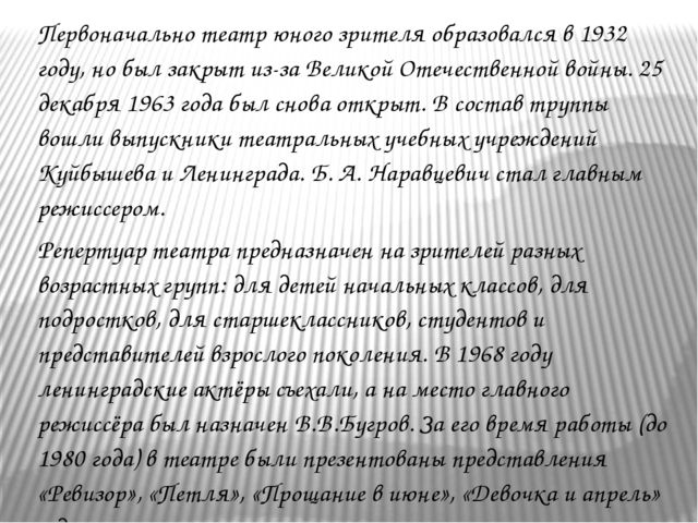 Презентация на тему "Путешествие по театрам города Воронежа"