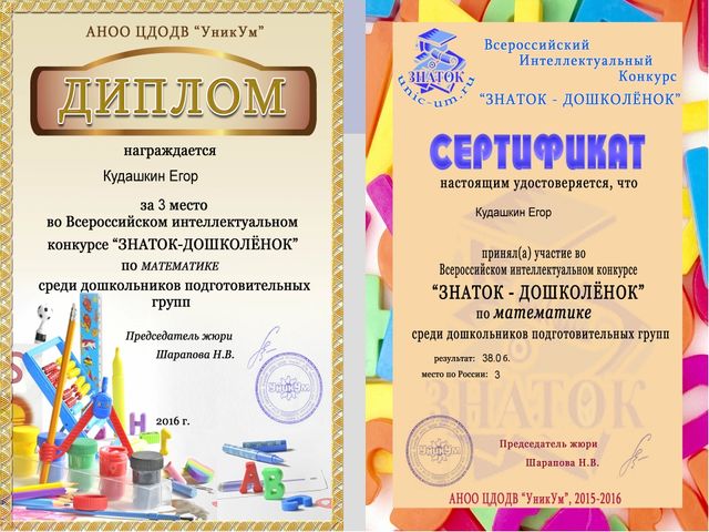 Портфолио воспитателя отделения дошкольного образования Лютовой Ю.А.