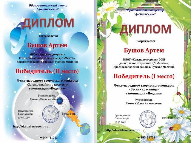 Портфолио воспитателя отделения дошкольного образования Лютовой Ю.А.