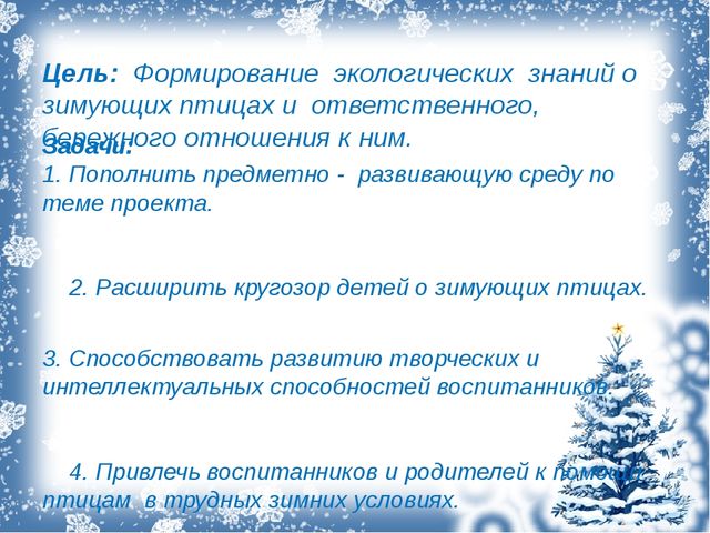 Презентация экологический проект "Зимующие птицы"