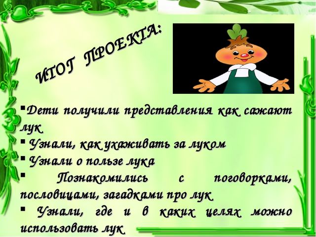 Презентация проекта "Чудо-Лук" в младшей группе.