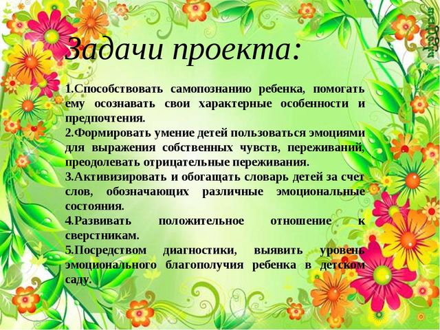 Педагогический проект:«Разработка комплекса занятий по повышению эмоционального благополучия дошкольников»