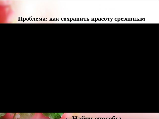 Проект.Тема: «Как продлить жизнь срезанным цветам»