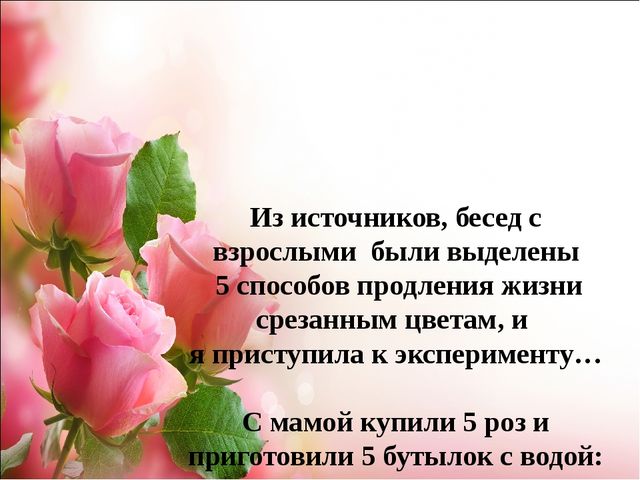 Проект.Тема: «Как продлить жизнь срезанным цветам»