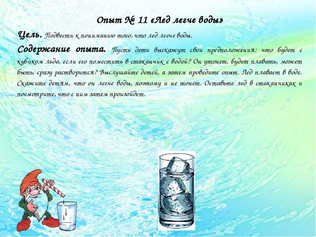 Картотека "Опыты с водой для дошкольников"
