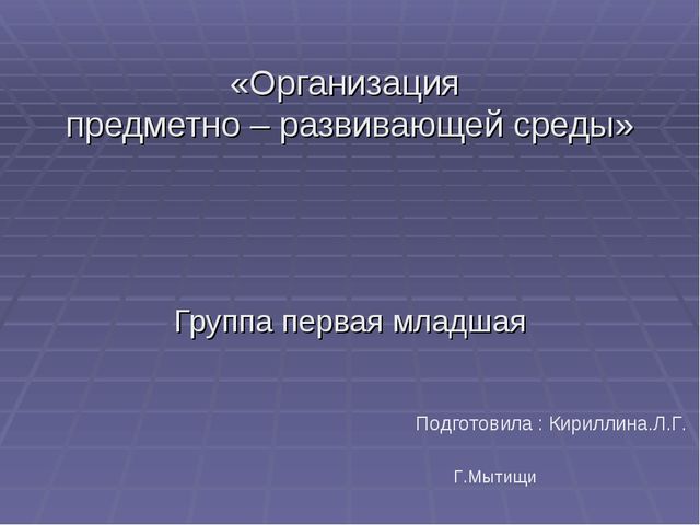 Презентация "Предметно развивающая среда в 1 младшей группе"