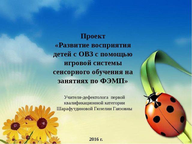 Педагогический проект "Развитие восприятия детей с ОВЗ с помощью игровой системы сенсорного обучения на занятиях по ФЭМП» (средний дошкольный возраст)