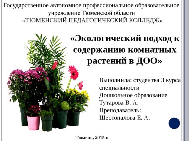 Квалификационный экзамен «Экологический подход к содержанию комнатных растений в ДОО»