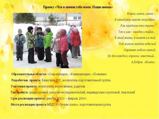 Презентация по познавательному развитию НАШИ ИМЕНА