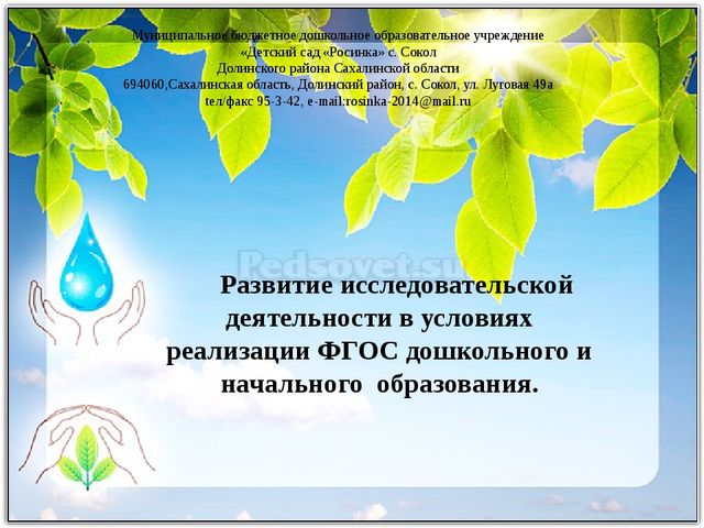 Развитие исследовательской деятельности в условиях реализации ФГОС дошкольного и начального образования. Презентация "