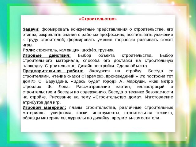 Картотека сюжетно- ролевых игр для старшего возраста
