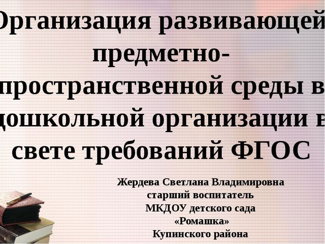 Организация развивающей предметно-пространственной среды в дошкольной организации в свете требований ФГОС