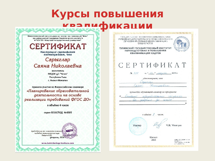 Портфолио воспитателя Сарыглар Саяны.