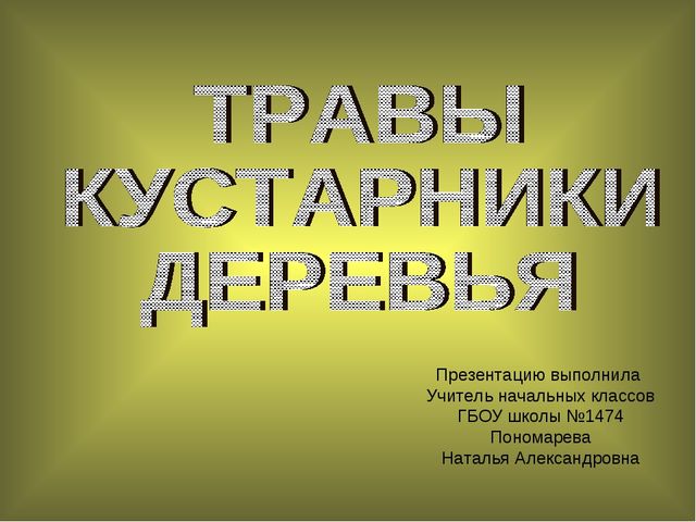 Презентация .Зеленые тропинки.А.А.Плешаков.Тема "Травы.Кустарники.Деревья""