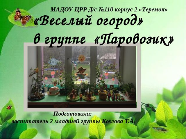 Презентация "Веселый огород на окне" в средней группе.
