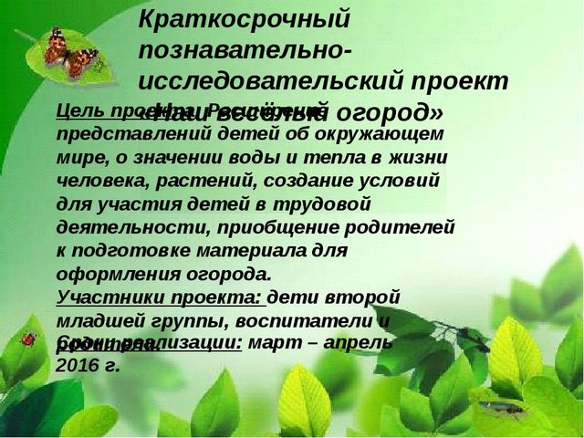 Презентация "Веселый огород на окне" в средней группе.