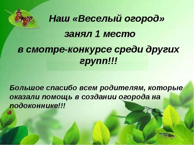 Презентация "Веселый огород на окне" в средней группе.