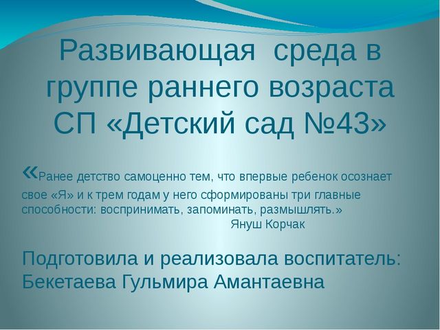 Презентация "Развивающая среда в группе раннего возраста"