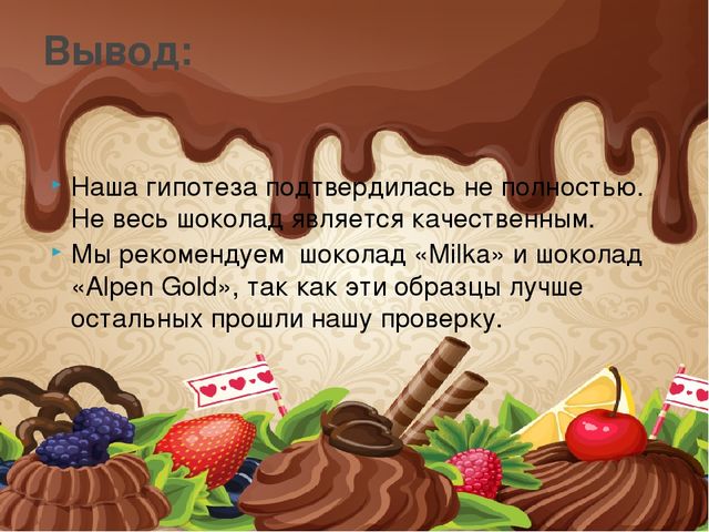 Презентация исследования "Качество шоколада"
