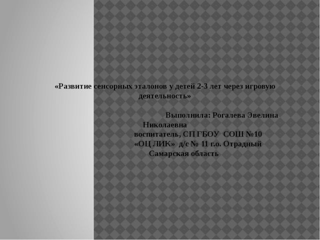 Презентация «Развитие сенсорных эталонов у детей 2-3 лет через игровую деятельность»  