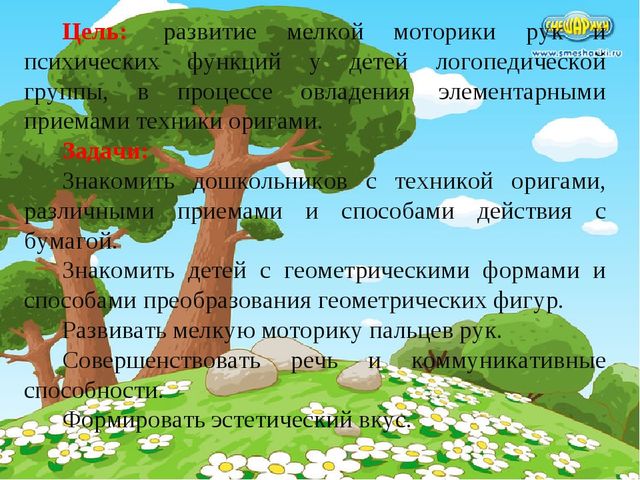 Презентация "Развитие мелкой моторики у детей логопедической группы в процессе обучения техники оригами"