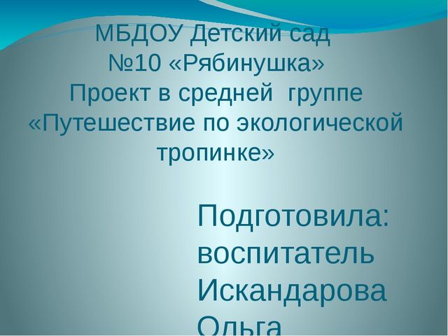 Проект в средней группе "Путешествие по экологической тропинке"