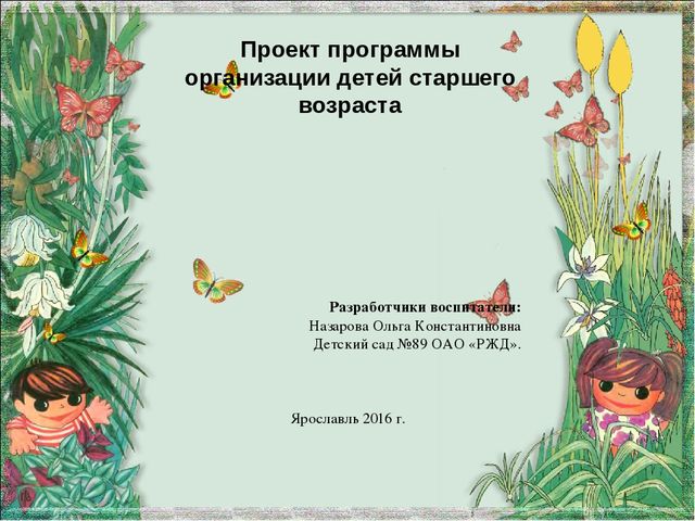 Проект программы организации детей старшего возраста