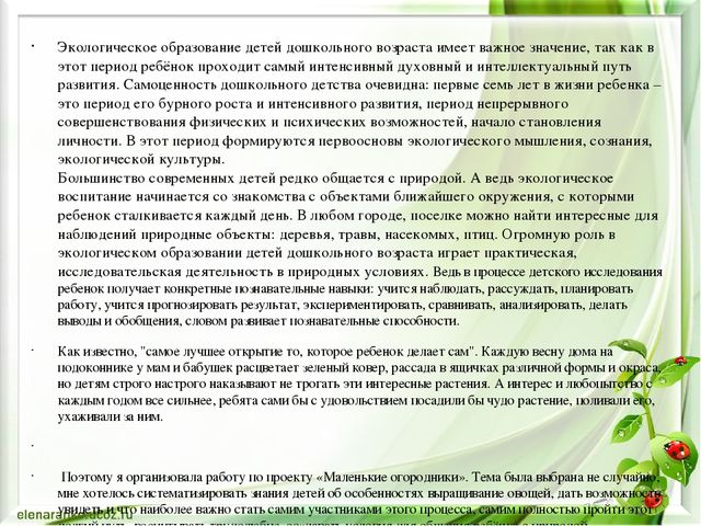 Проектная деятельность в старшей группе "Маленькие огородники"