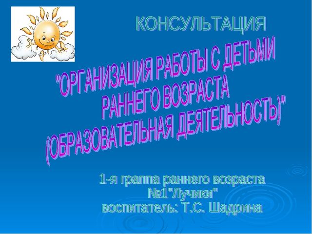 Презентация. Организация работы с детьми раннего возраста (образовательная деятельность)